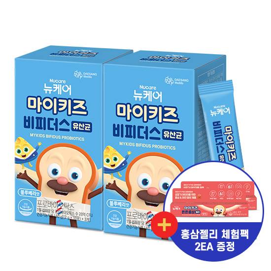 마이키즈 비피더스 유산균 (2g×30포)X2 /60일분 + 튼튼홍삼 젤리 체험팩 2EA 증정_1