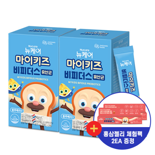 마이키즈 비피더스 유산균 (2g×30포)X2 /60일분 + 튼튼홍삼 젤리 체험팩 2EA 증정