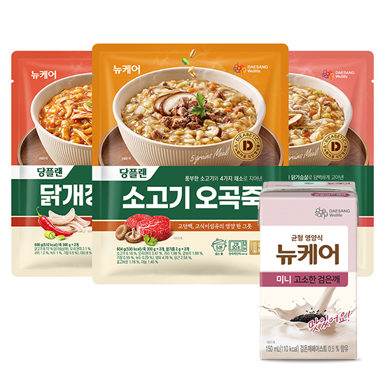 뉴케어 미니 고소한 검은깨 150ml (24팩) + 당플랜 오곡죽 3종 (삼계 1EA+소고기 1EA+닭개장 1EA)_1