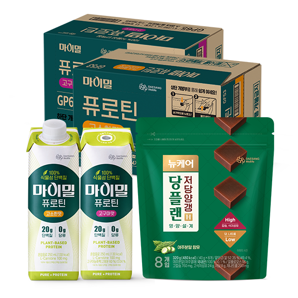 마이밀 퓨로틴 고소한맛 250ml (24입) + 고구마맛 250ml (24입) + 뉴케어 당플랜 저당양갱 (8입)